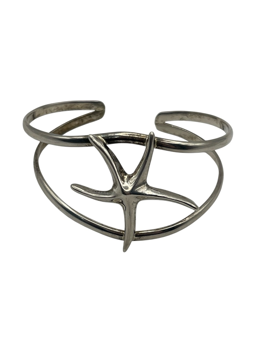 Starfish nautical coastal sterling silver open vintage cuff bracelet sea ocean